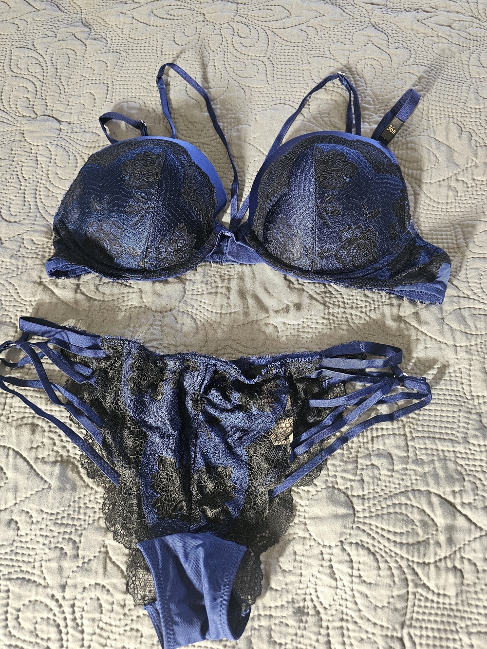 Victoria's Secret Blue Lace Push-Up Bra & Strappy Bikini Set